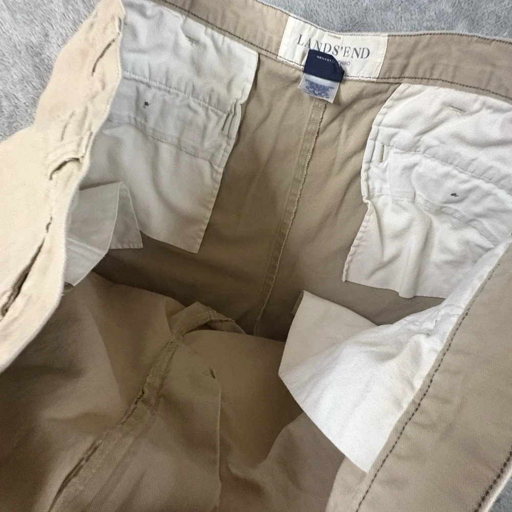 Lands End Men's 41.5 Beige Khaki Chino Shorts Traditional Fit Flat Front SEE DES